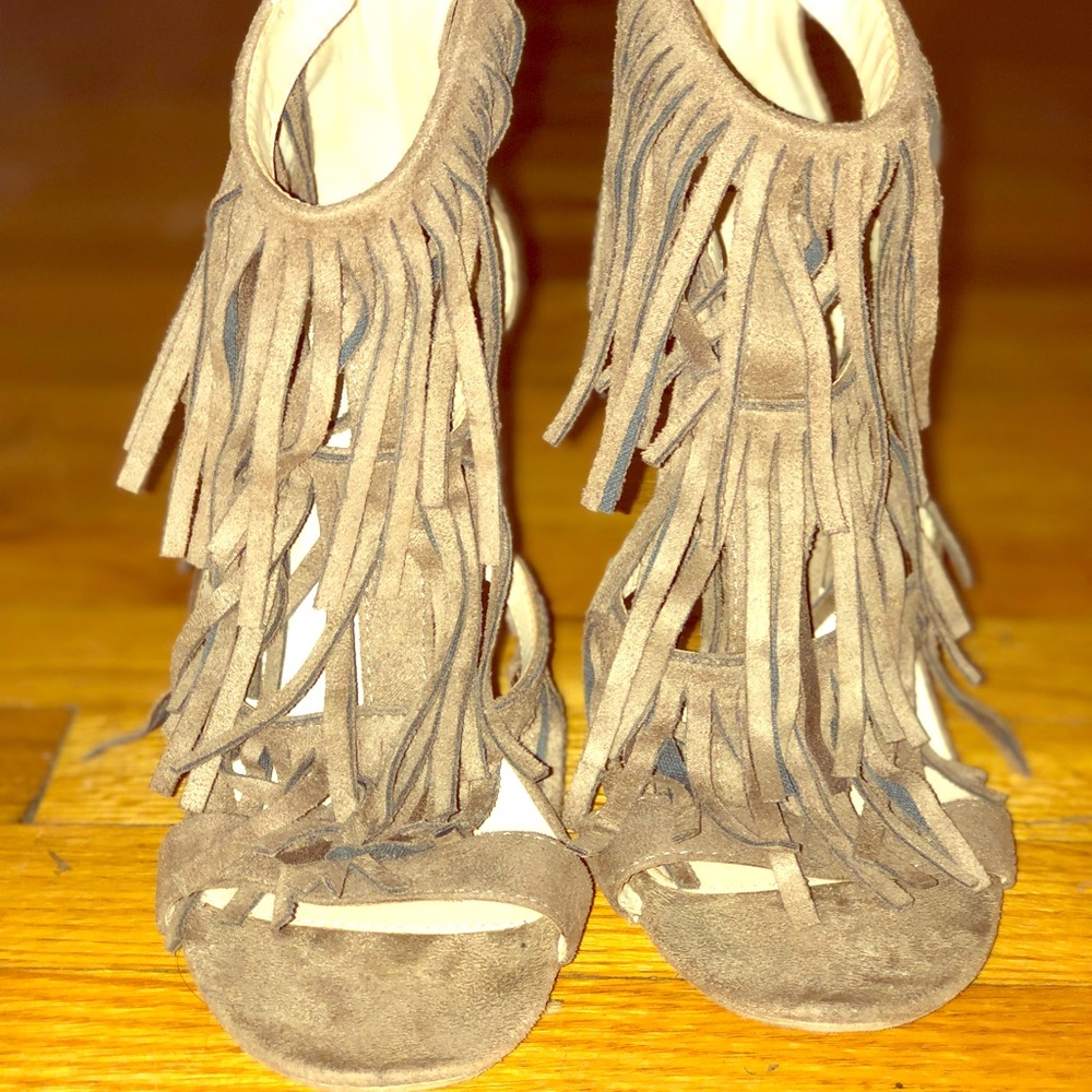 Faux Suede Tassle Heels